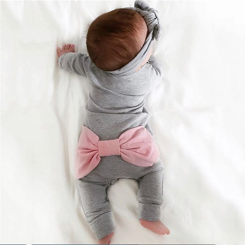 0 18M Newborn Kid Baby Girl Clothes Long Sleeve Back Bowknot Bow Tie Romper Elegant Cute