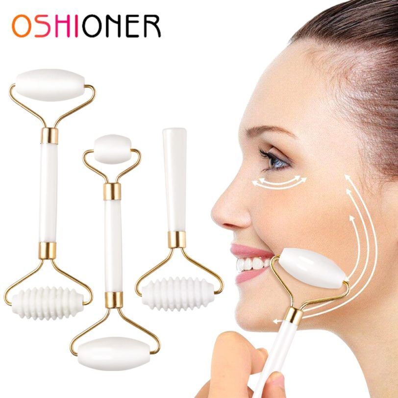 1pc White Jade Roller Massager For Face Lift Up Natural Stone Facial Massager Roller Facial Slimming Chin Skin Care Beauty Tool