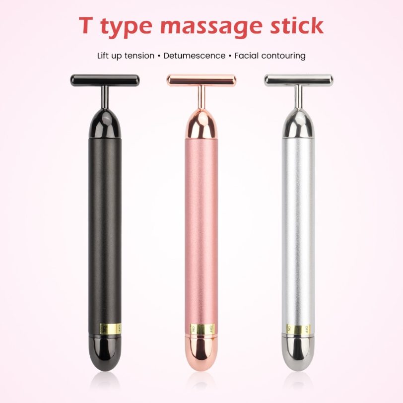 24K Gold Roller Vibrating Facial Massager Slimming Facial Skin Beauty Bar Pulse Firming Face Massage Lift Tightening Wrinkle Bar