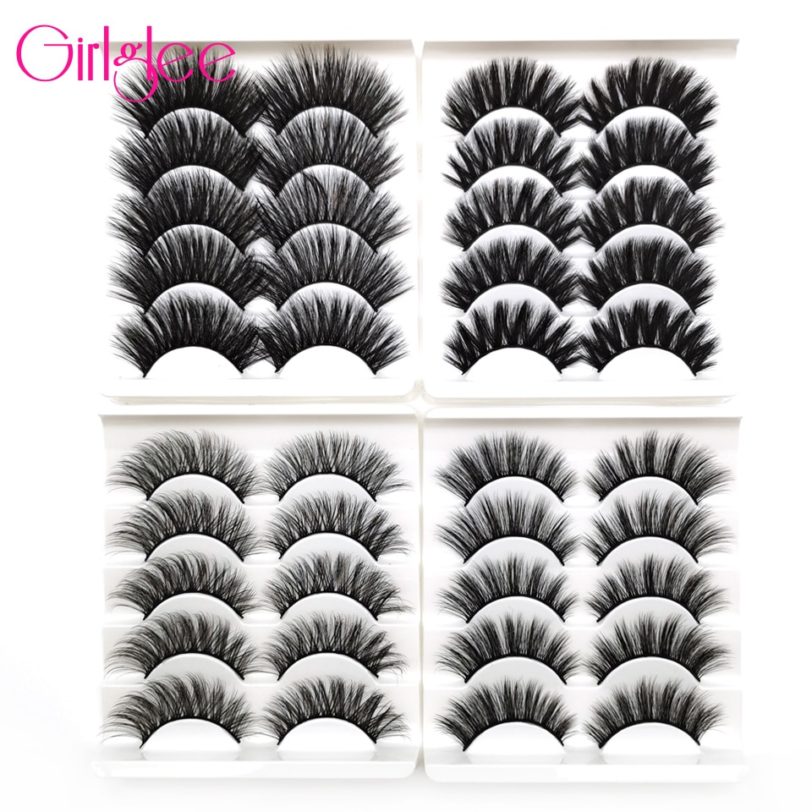 3D Mink Lashes 5 Pairs Makeup Eyelashes set For Wholesale Fluffy Natural False Eyelash Reusable Girlglee Beauty Extension Tools