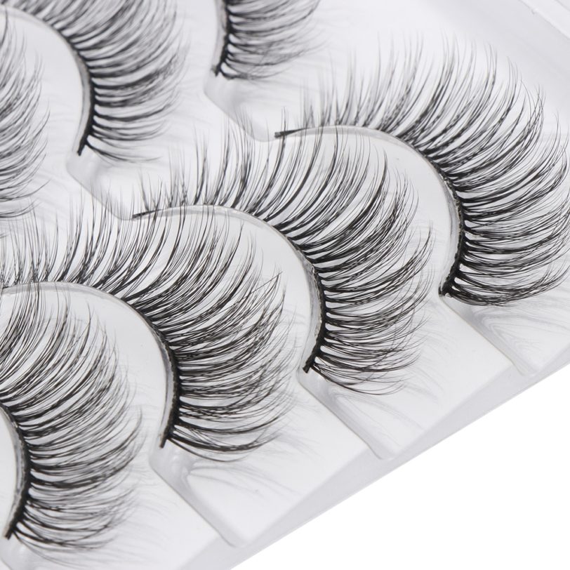 5 Pairs 3D False Eyelashes Natural Long Wispies Cross Eyelashes Cruelty-free Eyes Lashes Extension Handmade Makeup Beauty Tool