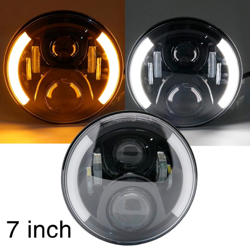 7 Inch Motorcycle LED Headlight Motorbike Car Headlamp 6500K H4 60W 80W With Angle Eyes Amber Turn Light For Harley Honda Yamaha