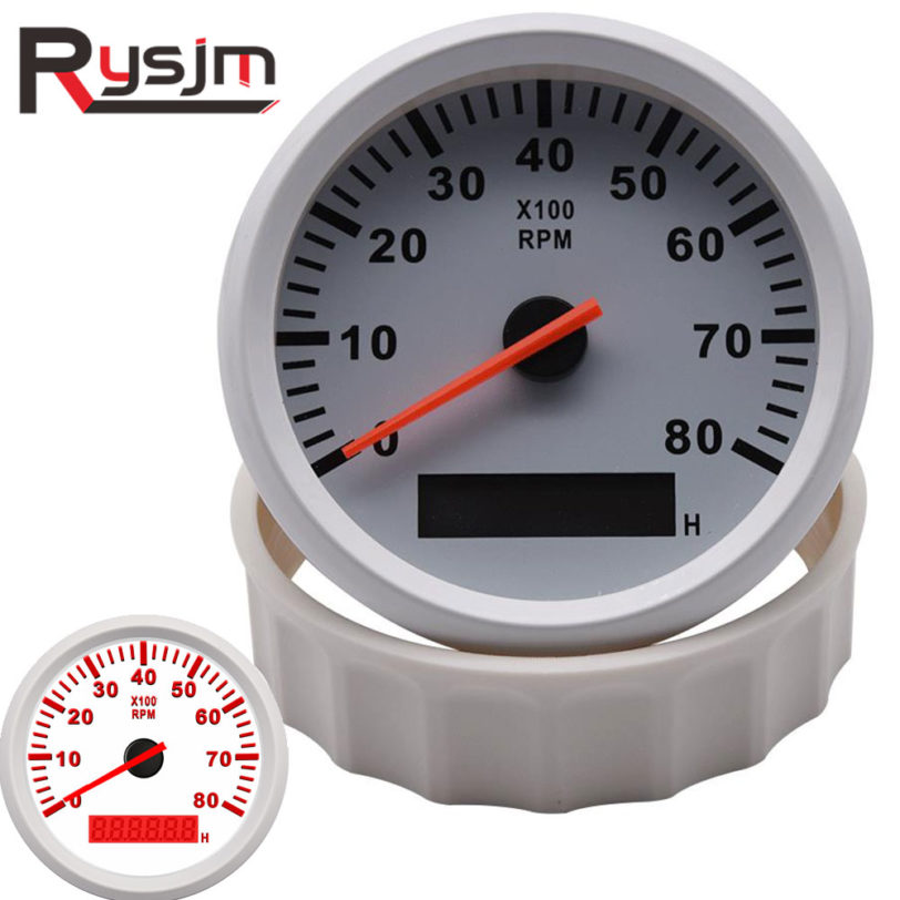 85mm tachometer for outboard motor 8000 rpm meter motorcycle rpm gauge hour meter 12v tach motorbike tachometer red Backlight