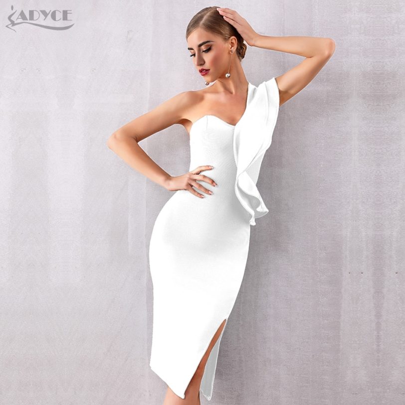 ADYCE 2021 New Summer Women Bandage Dress Sexy One Shoulder Ruffles Bodycon Club Dresses Vestidos Celebrity Evening Party Dress