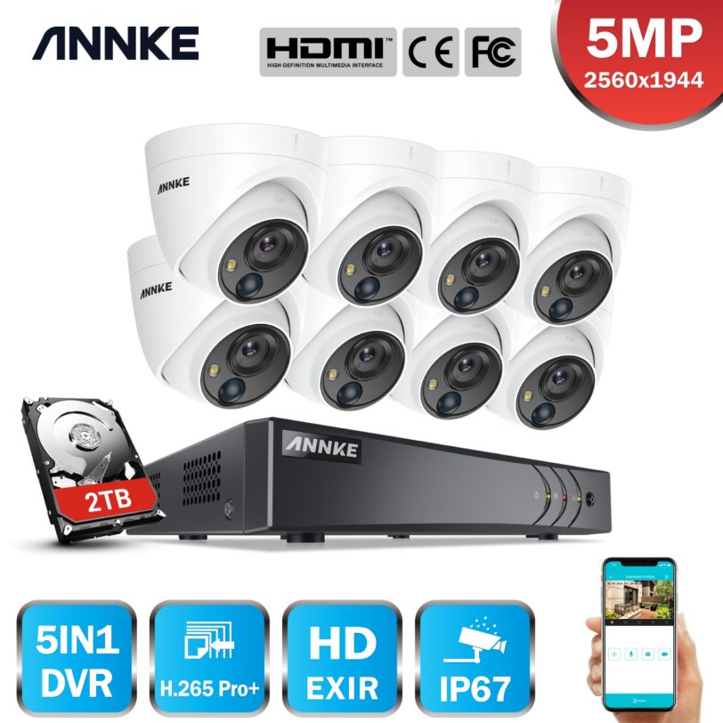 ANNKE 8CH 5MP Security Camera System 5MP Lite 5IN1 H 265 DVR With IP67 5MP PIR