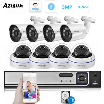 AZISHN H 265 8CH 5MP POE NVR CCTV System 5MP Audio IP Camera IR Outdoor indoor