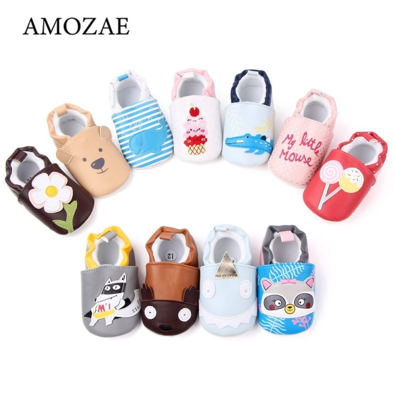 Baby Boys Baby Girl All Seasons Baby Shoes Cartoon Pattern PU Leather Shoes Unisex Non-slip Breathable Soft Bottom Toddler Shoes