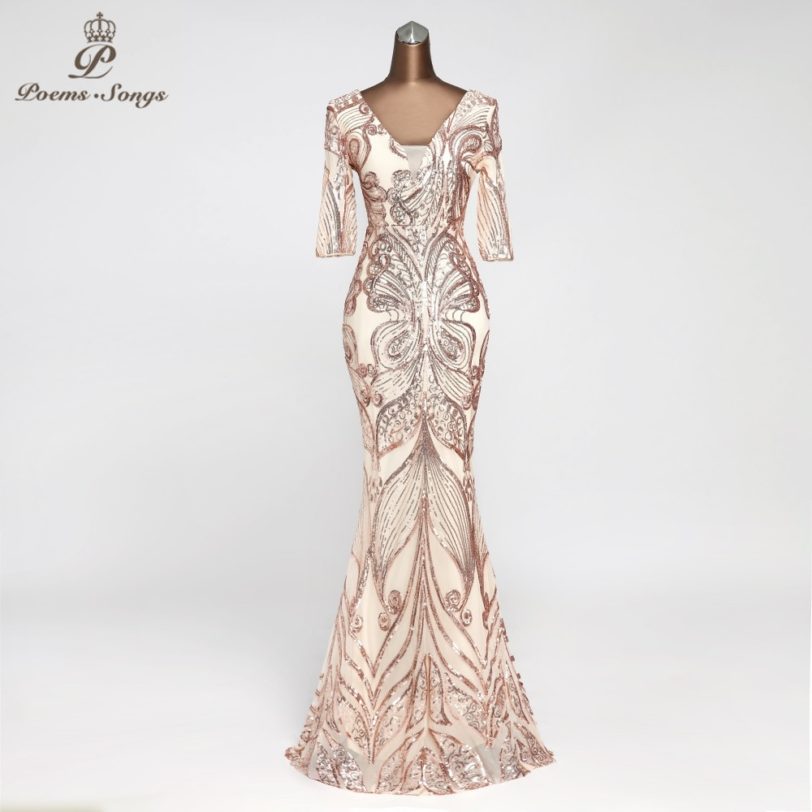 Beautiful Shiny Evening dress Half-sleeve vestido de festa butterfly style long evening gown formal dress robe de soiree elegant