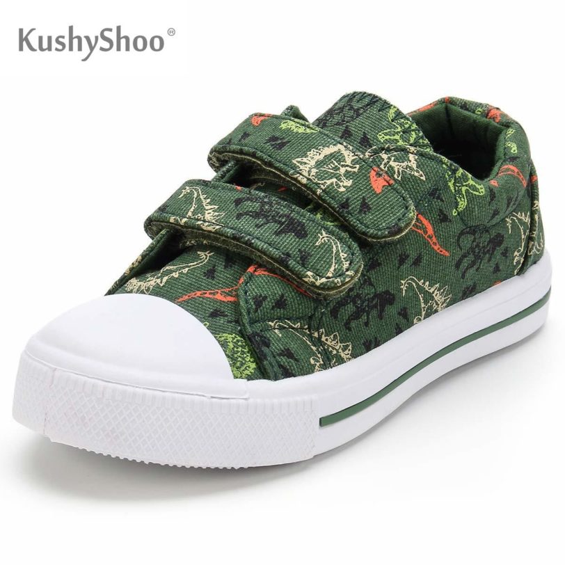 KushyShoo Kids Shoes Cartoon Dinosaur Printed Dual Hook & Loop Children's Sneakers Girl Boy Toddler Sneakers Canvas Shoes