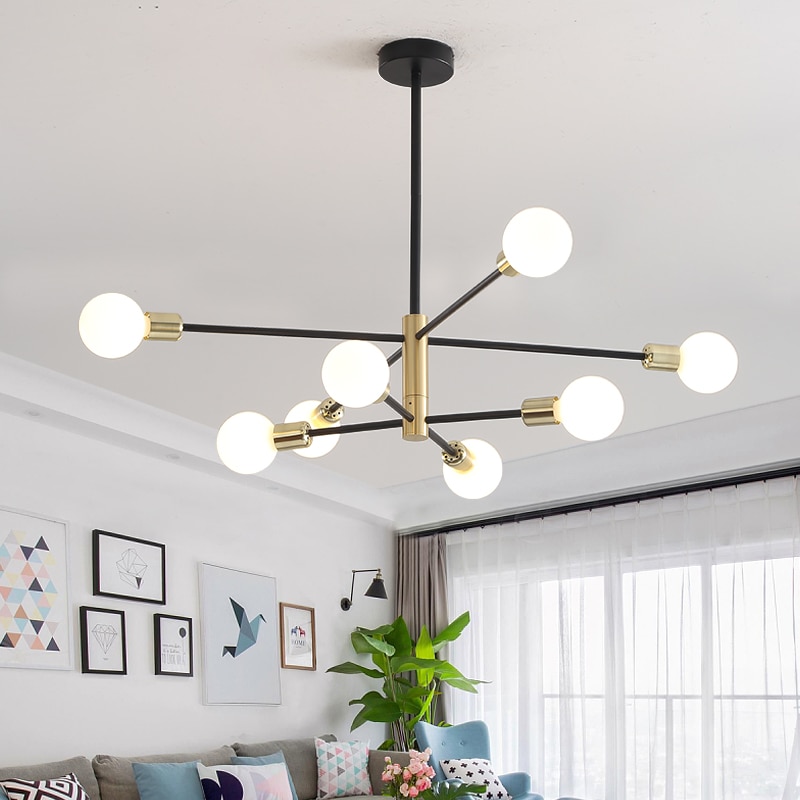 Modern Nordic Sputnik Black Chandeliers LED Lamp Home Lighting Indoor Fixtures Pendant Ceiling Not Included Bulbs