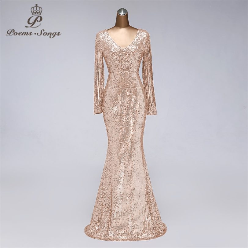 New hollow-carved long sleeve style Sequins evening dresses vestido de festa prom gowns vestidos party dress robe de soiree