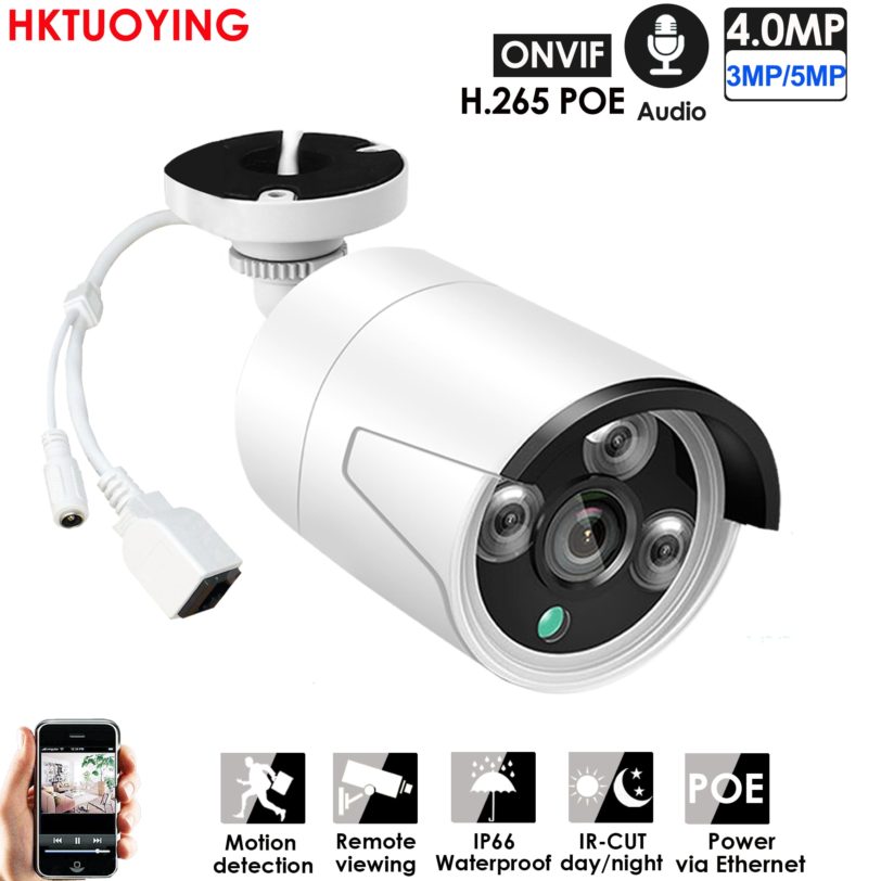 ONVIF H.265 4MP POE Wired IP Camera Audio Record CCTV Camera3MP4MP5MPWaterproof IP66 Outdoor Home Security Video Surveillance