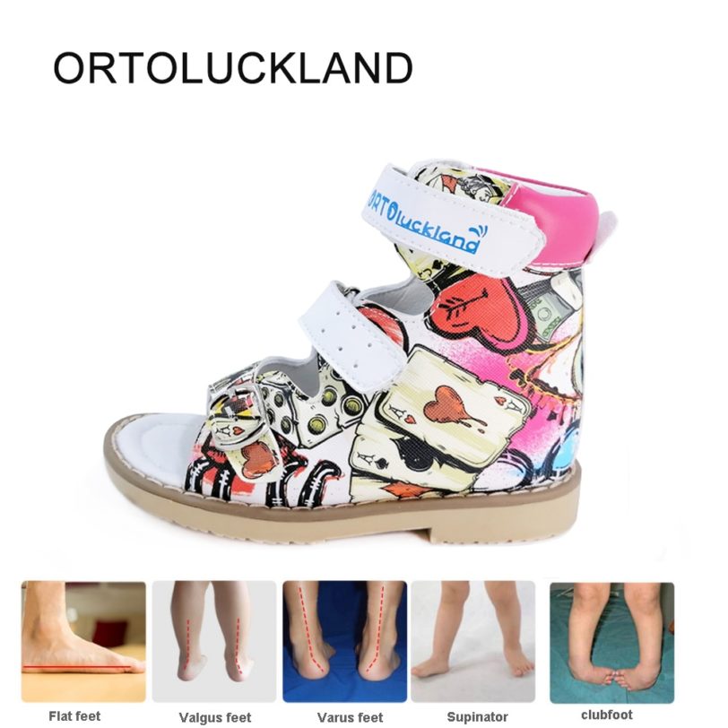 Ortoluckland Baby Kid Leather Shoes Orthopedic For Children Boys Toddler Pattern Graffiti Girl Dance Platform Sandals Arch Sole