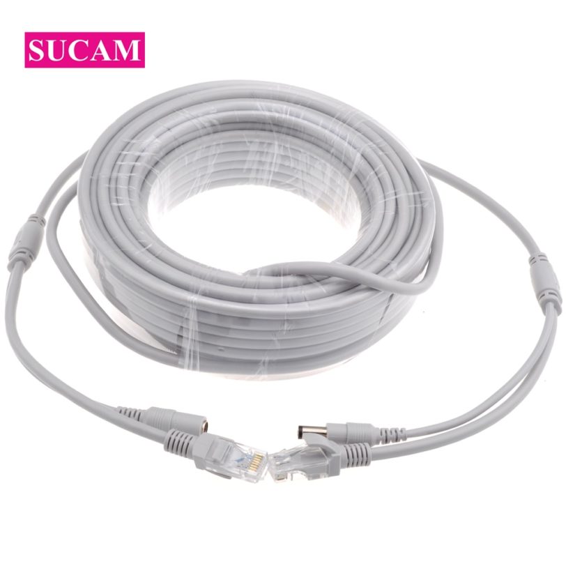 SUCAM 5M/10M/15M/20M/30M Ethernet Cable CAT5/CAT-5e RJ45 DC Power Gray Cables for IP Network Camera NVR CCTV System