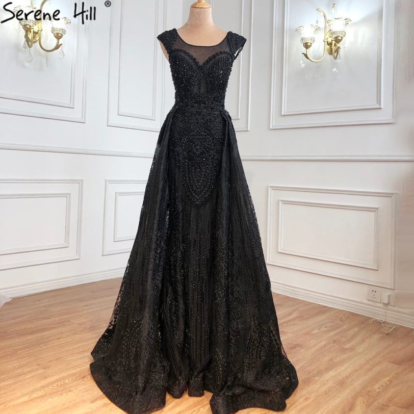 Serene Hill Black Luxury Beaded Evening Gown 2021 Sexy Sleeveless Mermaid With Overskirt For Women Formal Party Dress CLA71080