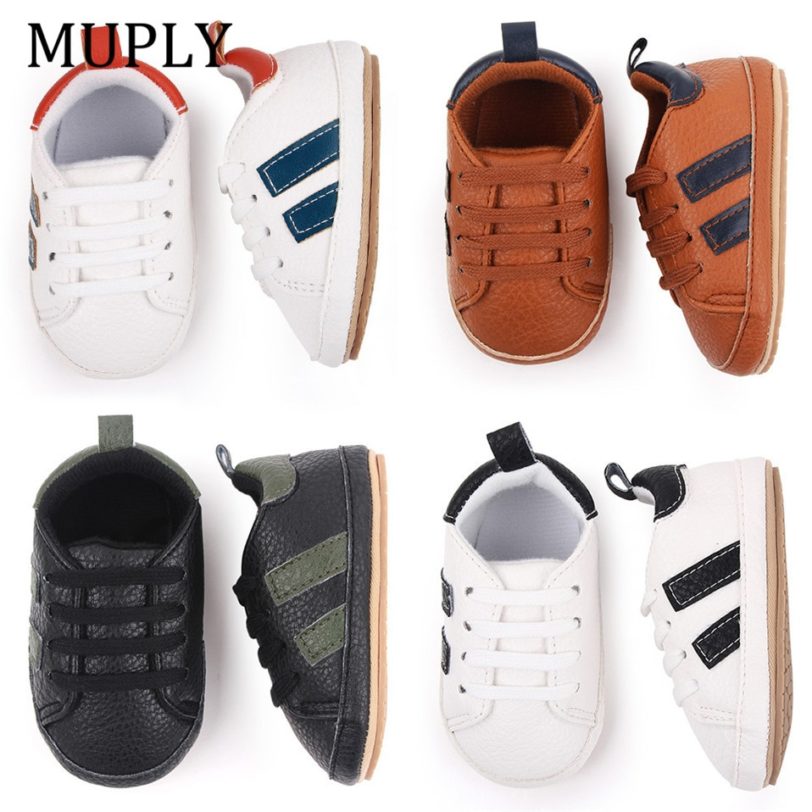 Two Striped PatchWork Baby Shoes For Boys Girls Hard Sole Shoes Spring Bebes Sneakers Toddler Newborn Shoes First Walker