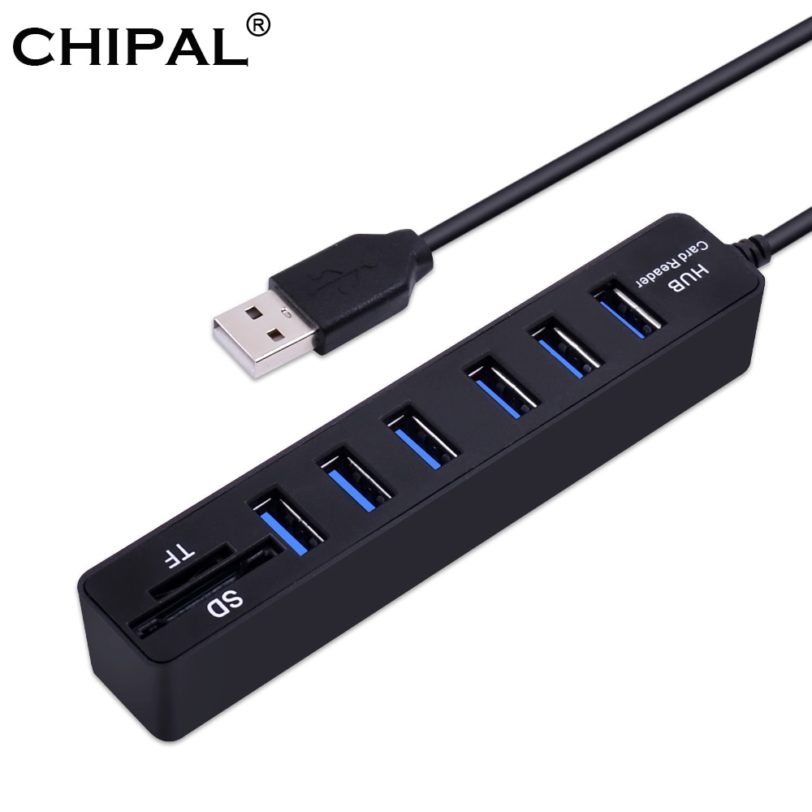 USB Hub Combo 6 Ports 2.0 Micro Card Reader SD/TF High Speed Multi USB Splitter Hub Combo All In One for PC Computer Accessories