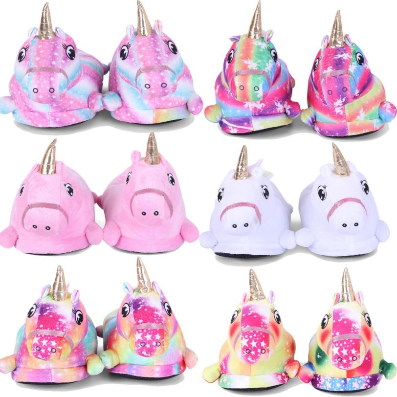 Winter Boys Girls Unicorn Home Slippers Chausson Licorne Pink Kids Shoes Teenager Unicorn Shoes Animals Pantuflas For Children