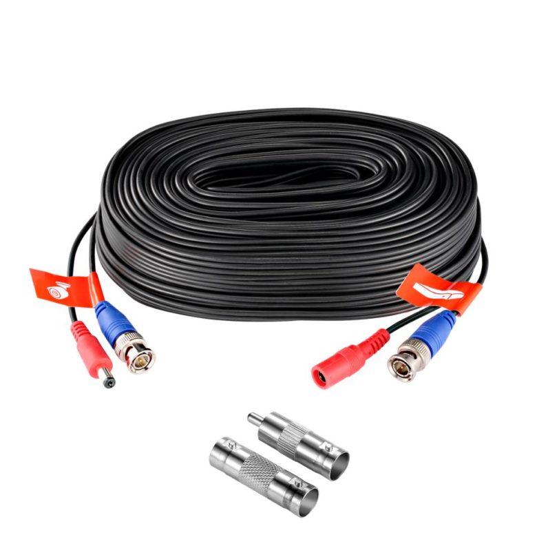 ZOSI 18.3M 60ft CCTV Cable BNC DC Plug Cable For CCTV Camera DVR Security Black Surveillance System Accessories