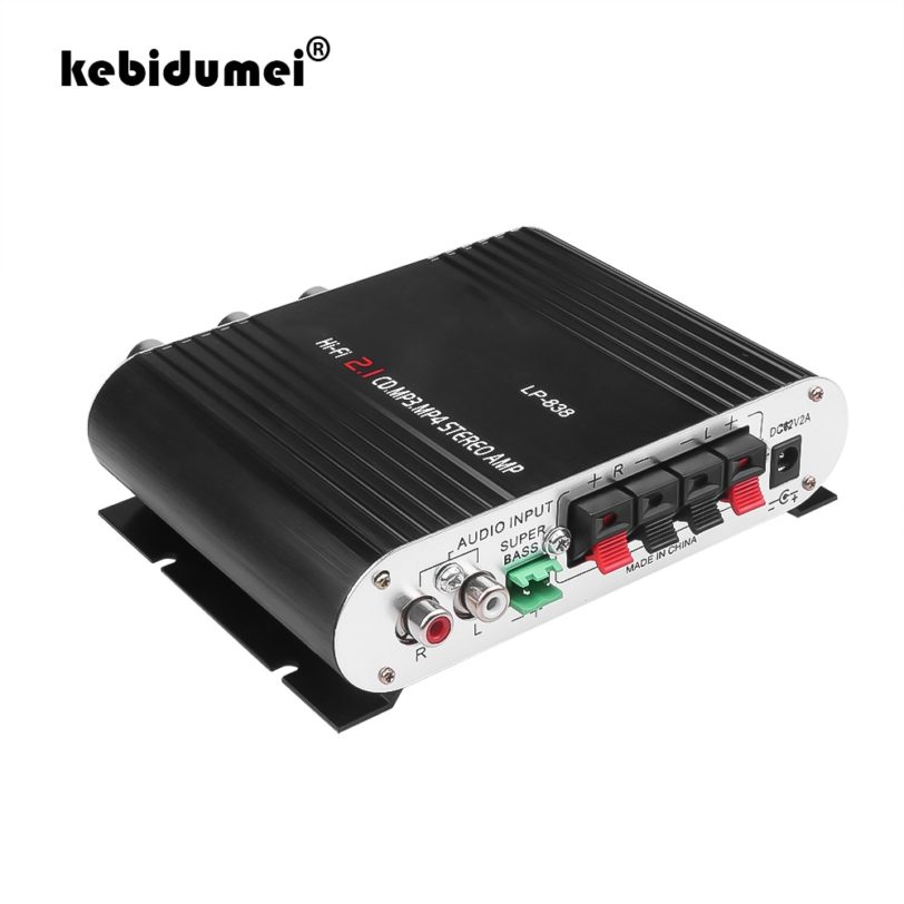 kebidumei LP-838 Power Car Amplifier Hi-Fi 2.1 200W 12V MP3 Radio Audio Stereo Bass Speaker Booster Player for Motorbike Home