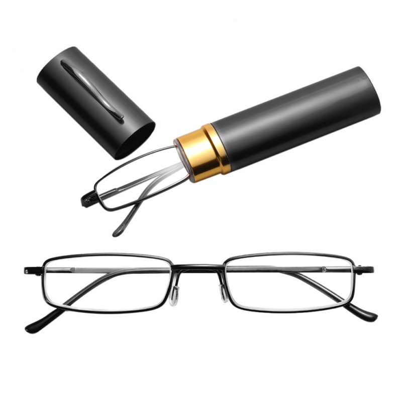 1.0~ 4.0 Strength Unisex Metal Reading Glasses Stainless Steel Spring Hinge With Tube Case Frame Resin Vision Care Eyeglasses