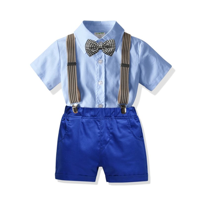 1 2 3 4 5 6 Years toddler Clothes Boys Summer Set Cotton Children Outfit Shirt Solid Shorts Belt Baby Kids Kits Wedding