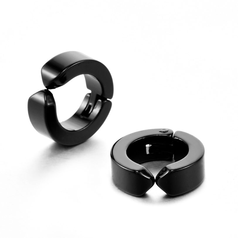 1 Pair Men's Stainless Steel Non-Piercing Earring Clip On Ear Stud Cuff Earrings Men Black ER960