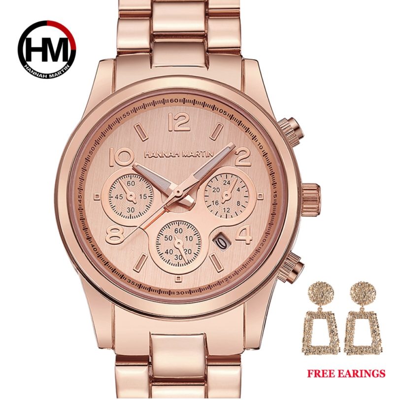 1 set Classic Women Rose Gold Top Brand Luxury Lady Dress Business Fashion Casual Waterproof Watches Quartz Calendar Wristwatch