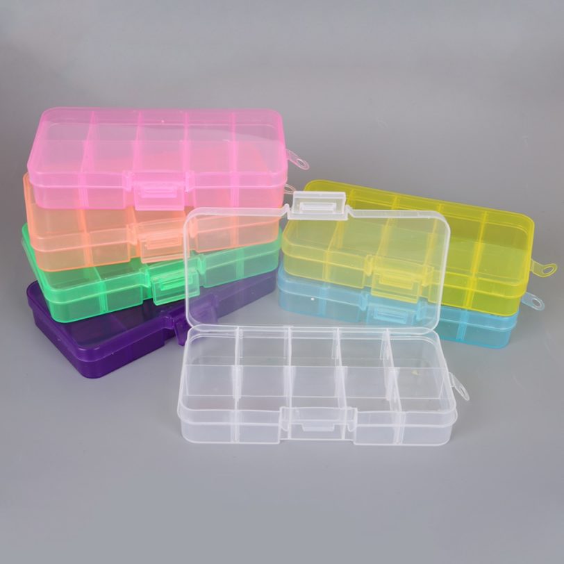 10 Slots Plastic Storage Jewelry Box Compartment Adjustable Container for Beads Earring Box for Jewelry Rectangle Box Case