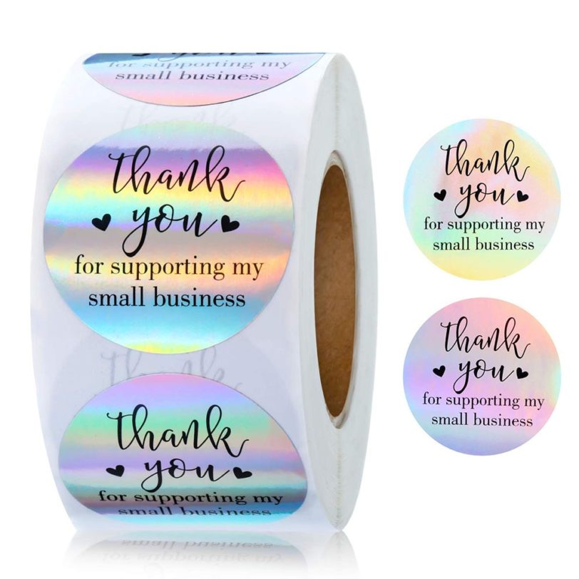 100-500pcs 1.5Inch Thank You For Supporting My Small Business Stickers Rainbow Laser Stickers For Staionery Packaging Box Lables