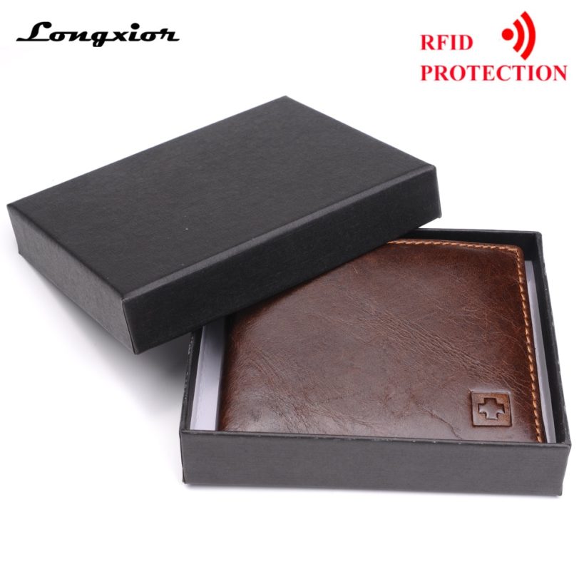 100% Genuine Leather Wallet Men New Brand Purses for men Black Brown Bifold Wallet RFID Blocking Wallets With Gift Box MRF7