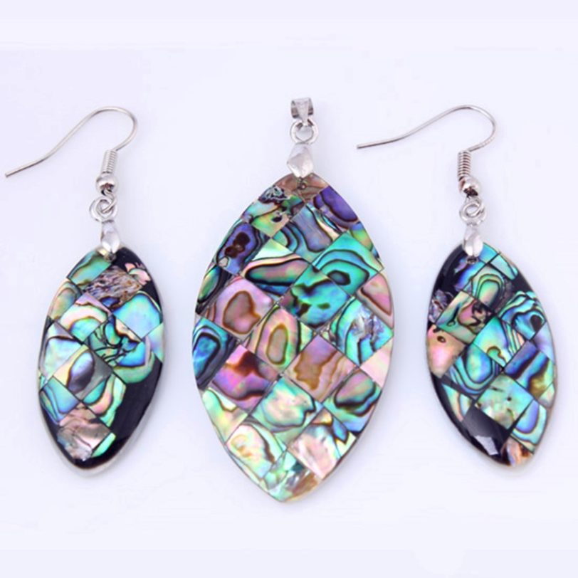 100-Unique Silver Plated Marquise Shape Pendant Abalone Shell Earrings Trendy Jewelry Set