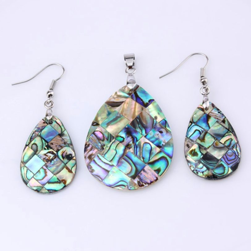 100-Unique Silver Plated Water Drop Pendant Abalone Shell Earrings Elegant Women Jewelry Set