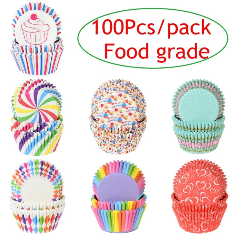 100Pcs Muffin Cake Wrapping Cups Paper Event Party DIY Kitchen Baking Cake Place Mould Cupcake Cake Dessert Oilproof Box 7cm