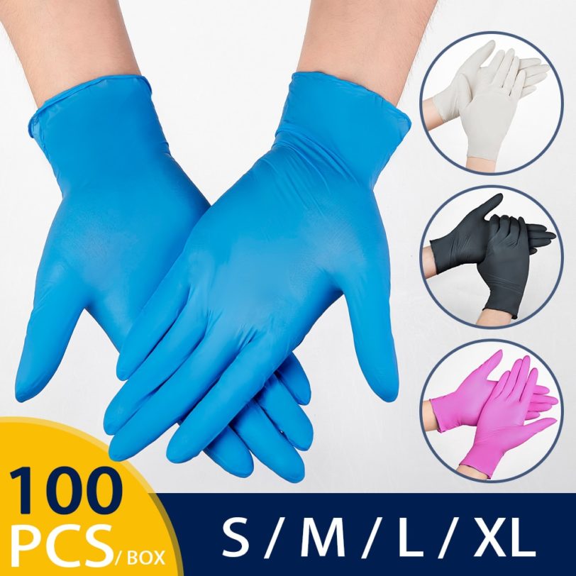 100pcs Nitrile Gloves Black Waterproof Mechanic Laboratory Work Household Cleaning Safety Disposable Synthetic Nitrile gloves