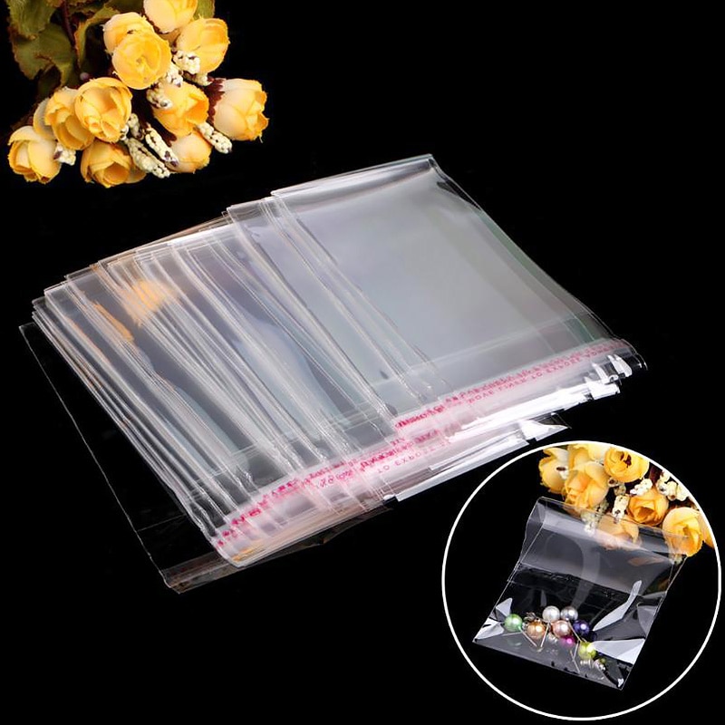 100pcs Transparent Plastic Bags Sealing Transparent Bags Jewelry Candy Packing Pouches Gift Cookie Packaging Self Adhesive