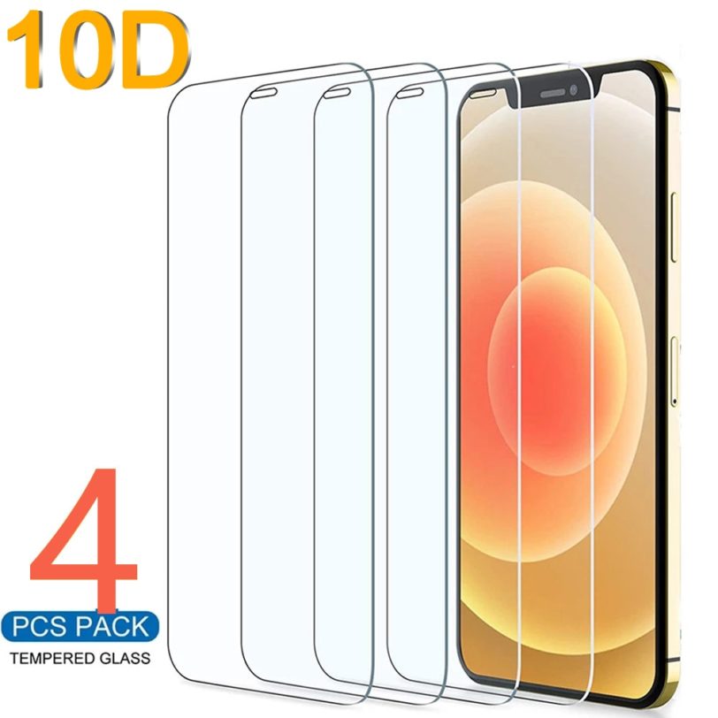 10D 4PCS Protective Glass On the For iPhone 7 8 6 6s Plus X Screen Protector For iPhone 11 12 Pro X XR XS MAX SE 5 5s Glass Film