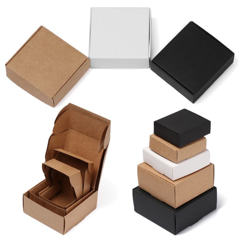 10PCS White Black Craft Paper Gift Box Packaging Jewelry Box Small Kraft Paper Box Brown Cardboard Handmade Soap Box 7 Size