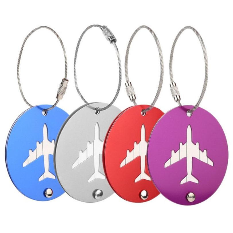 1PC Luggage Tag Travel Accessorie Aluminium Alloy Pendant Aircraft Pattern Round Name ID Address Holder Portable Baggage Label