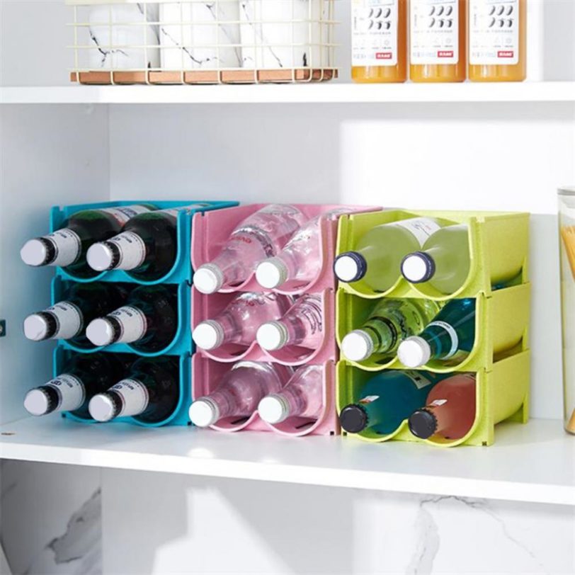 1PC Refrigerator Can Beer Wine Bottle Holder Rack Anti-skid Hollow Design PP Stackable Can Storage Stand for Kitchen Organizer