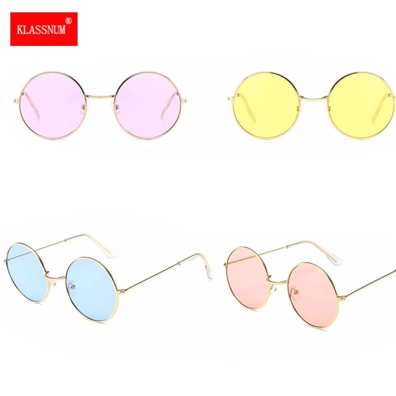 1pc Women Round novelty sunglasses New Hip hop Style Color Lenses Retro Glasses Unisex Metal Frame