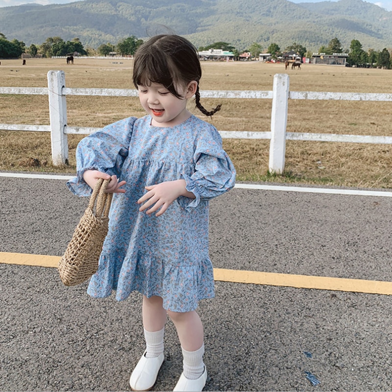 2 10 Years Old Autumn New Style Children s Korean Floral Long Sleeved Skirt Girl Baby