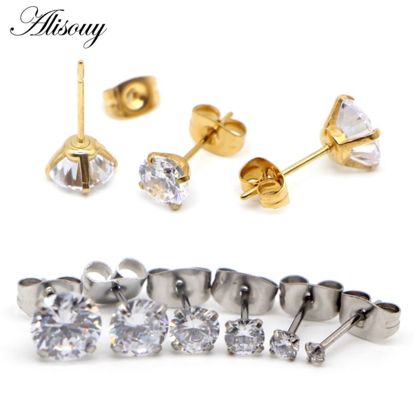 2-8mm Small Gold Silver Color Earrings Stone CZ Crystal Ear Studs Surgical Steel Cubic Zirconia Helix Earring Women Accessories