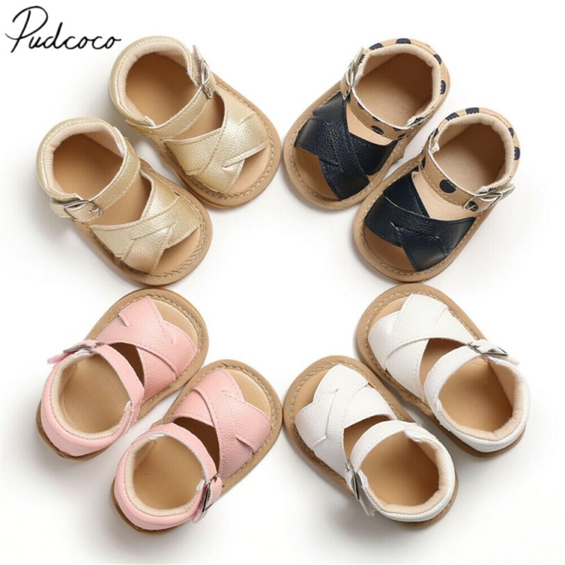 2019 Baby Summer Shoes Newborn Infant Baby Girls Boys Sandals Shoes Solid Non-slip PU Leather Breathable Toddler Shoes 0-18M