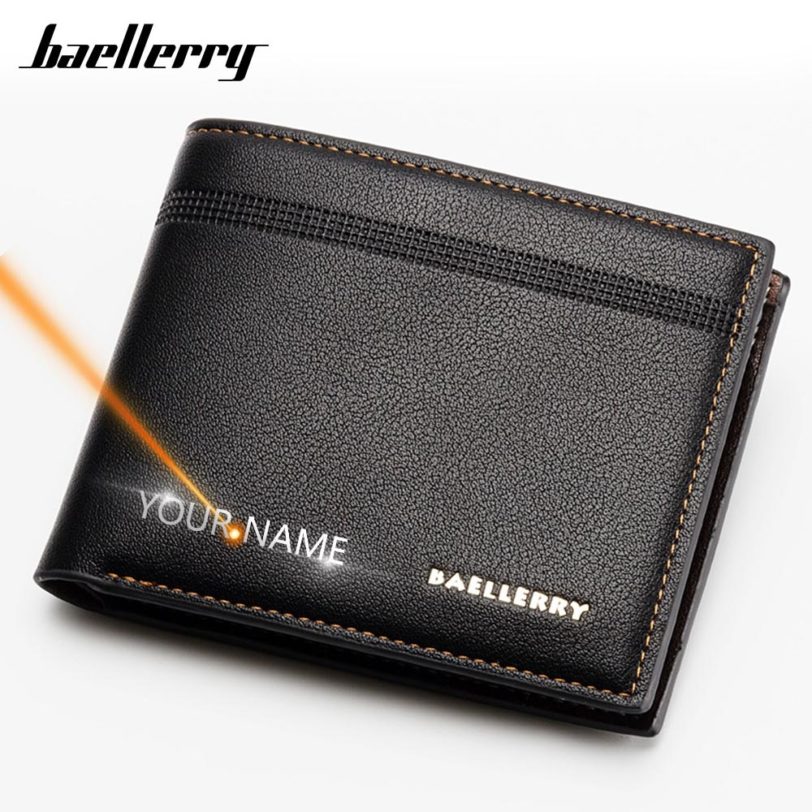 2020 Men Wallets Name Engraving Short Card Holder Male Purse High Quality Brand PU Leather Wallet For Men