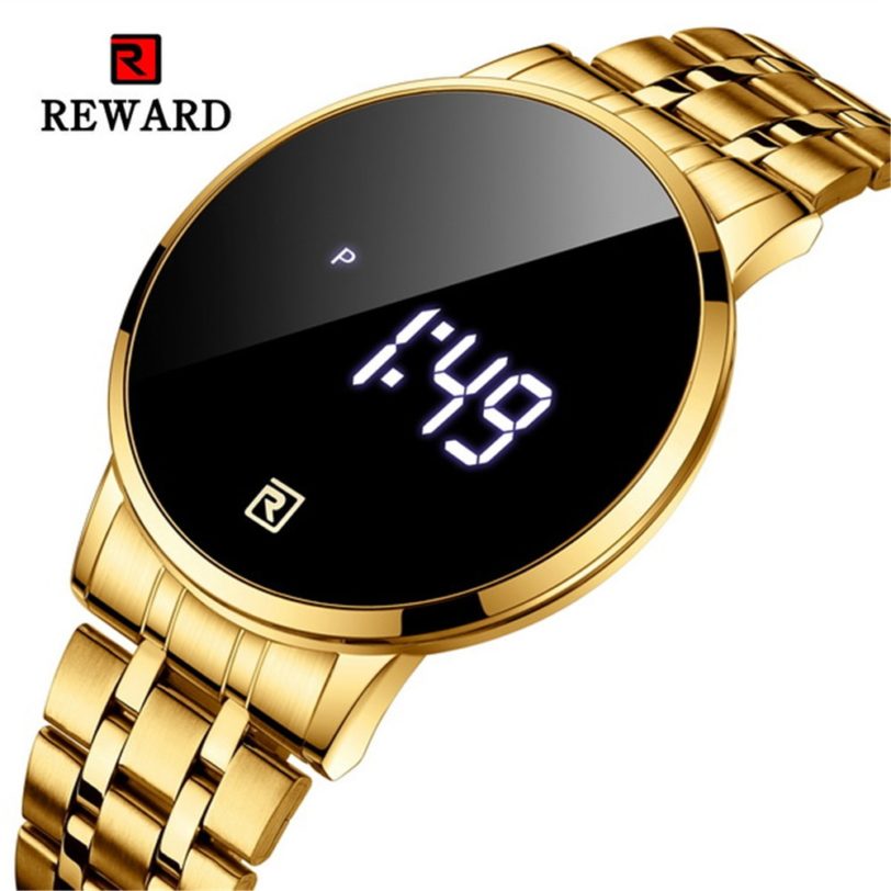 2020 Reward Fashion Men Watches Waterproof Touch Screen Date Sport steel belt Hours Men Wrist Black Watch Reloj hombre gifts