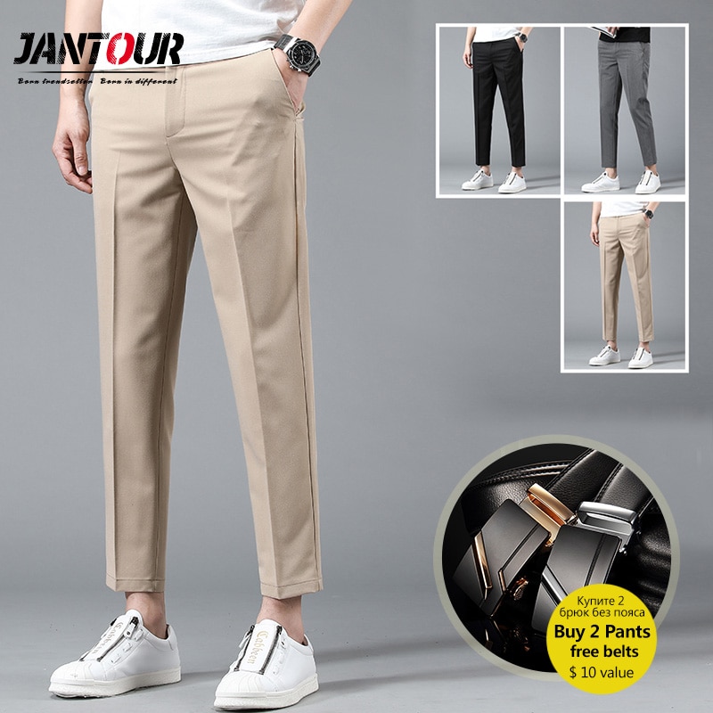 2021 Brand Ankle Length Pants Men High Quality Straight Fit Mens Business Joggers Suits Pant Khaki