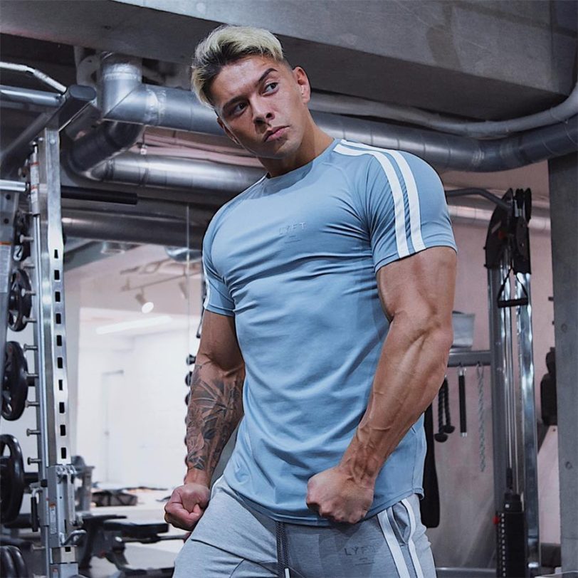 2021 Gyms Clothing fitness Running t shirt men O-neck t-shirt cotton bodybuilding Sport shirts tops gym men training t shirt