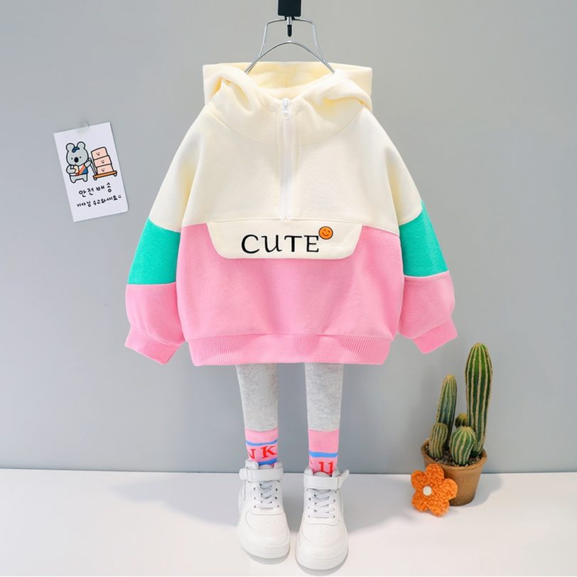 2021 Hot Infant Baby Girl Hooeded Casual Clothes Outfit Set Spring Letter Top Solid Color Long Trousers 1 2 3 4 Years