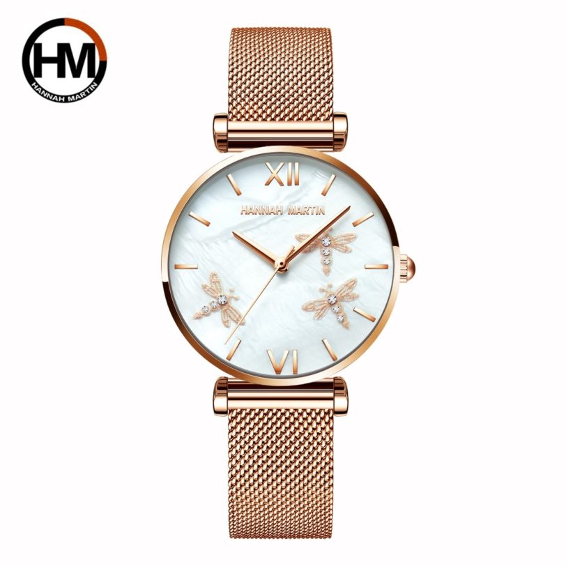 2021 New Dragonfly Design White Oyster Scallop Dial Japan Quartz Ladies Watch Akoya Pearl Shell Stainless Steel Women Watches